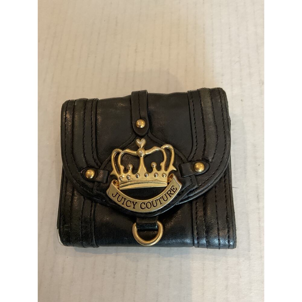 Juicy Couture- Gold Crown - Fold over Black Leather Wallet